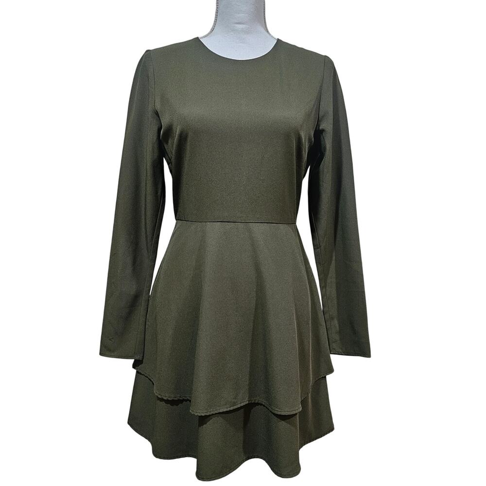 Hutch Olive Green Long Sleeve Tiered Mini Dress Size 4